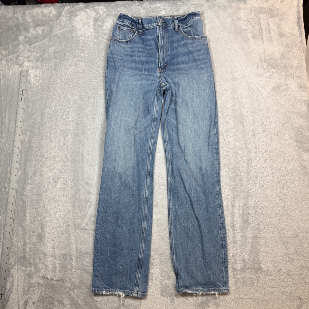Abercrombie & Fitch 90s Straight High Rise Jeans Women 26 (Fits 28x30) Blue Fade